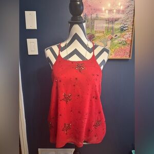 Free People Red Star Embellished Tank Top